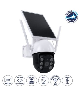 GloboStar® 86029 Αυτόνομη Ηλιακή IP Camera 1080P 2MP WiFi 4G SIM CARD 360° Μοιρών - 3200mAh - Φωτοβολταϊκό Πάνελ - Νυχτερινή Όραση με LED IR - Ανιχνευτή Κίνησης - Νυχτερινή Λήψη - Αδιάβροχη IP66 - Λευκό